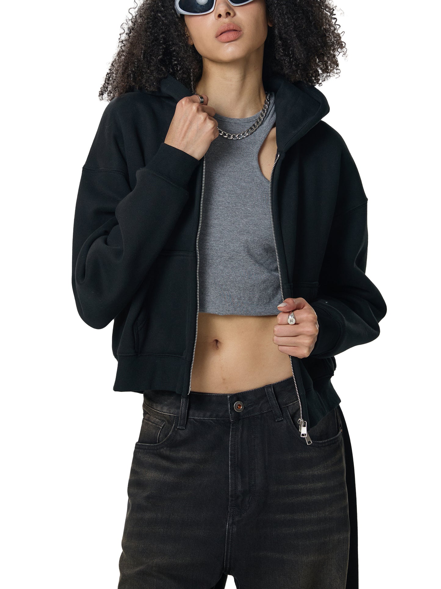 CASHTEDDY Zip-Up Cropped Hoodie