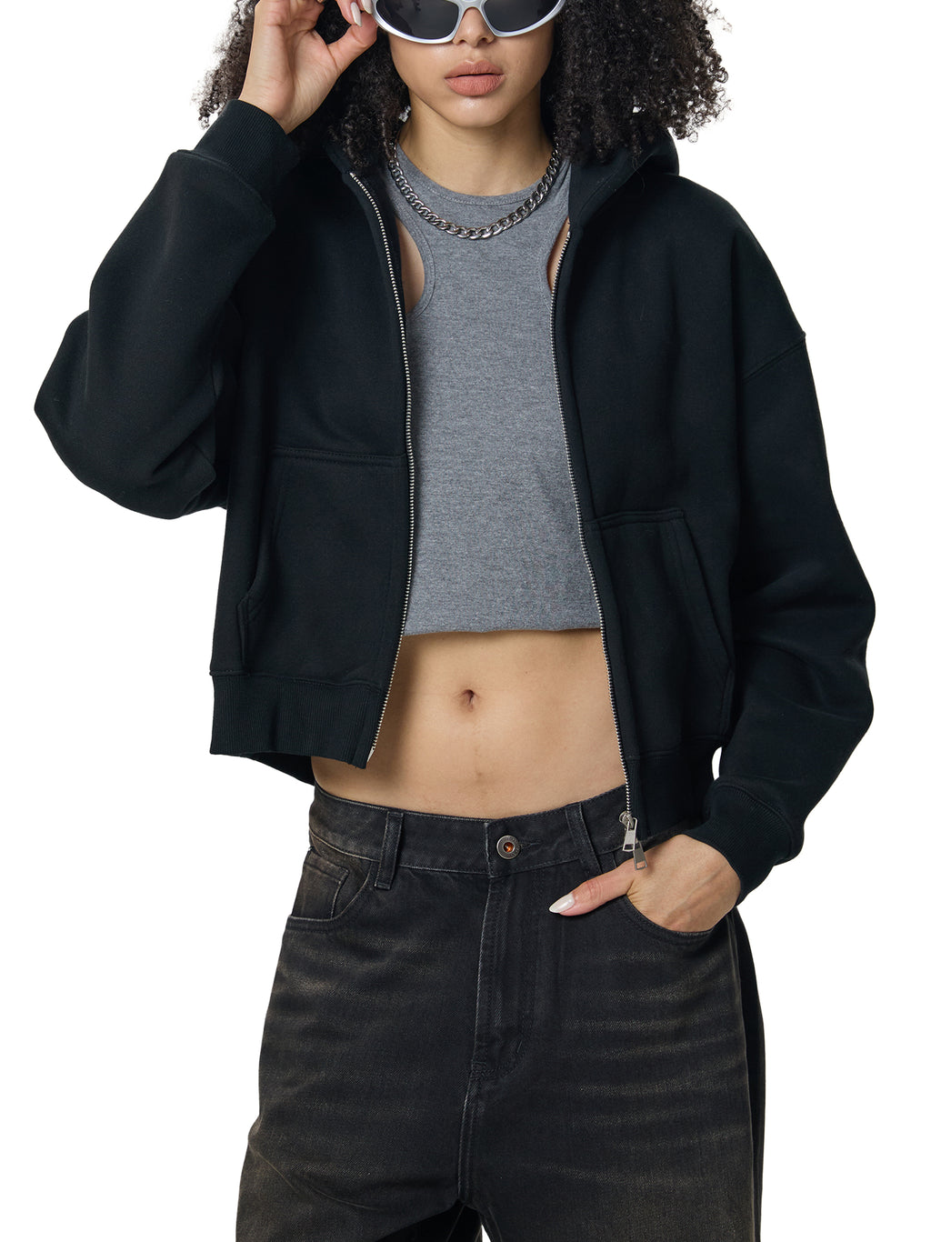 CASHTEDDY Zip-Up Cropped Hoodie